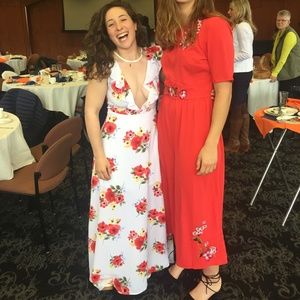 Low Cut White Floral Maxi Dress